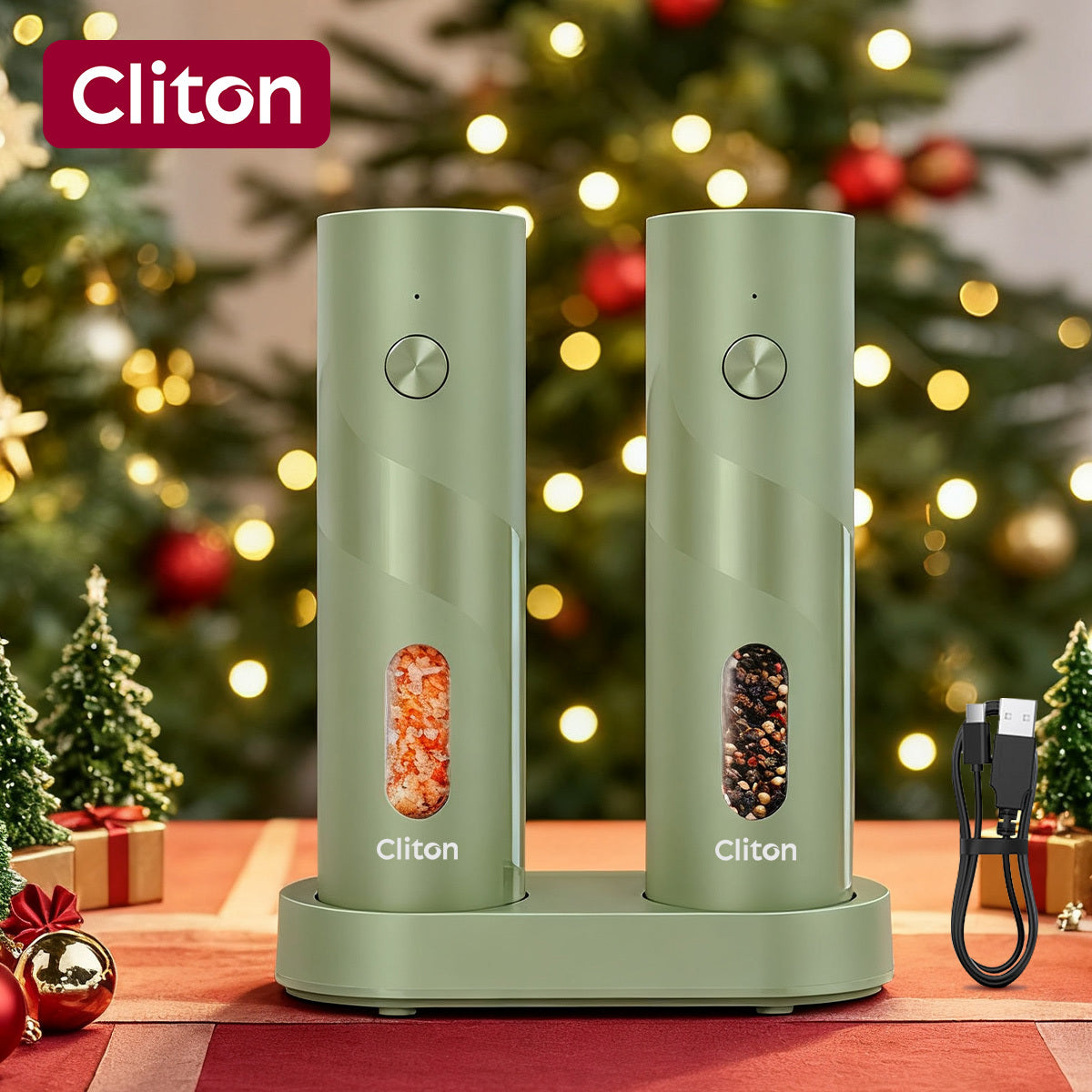 Convenient 2-piece LED automatic electric salt and pepper grinder set