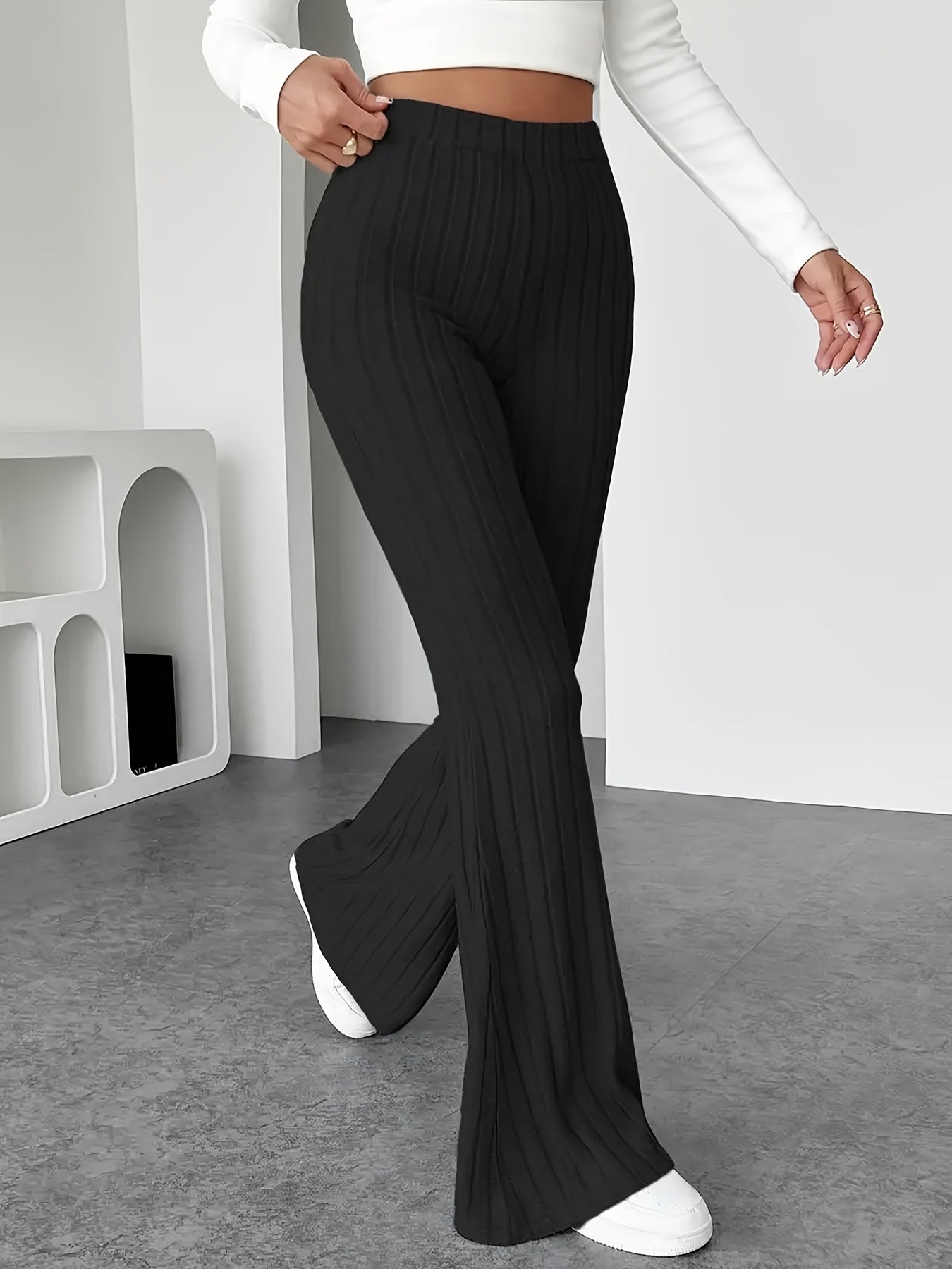 3pcs Set Women'S Plus Size High-Waisted Flare Pants (XL-5XL) - Soft Stretchy Trousers with Flared Legs, Machine Washable All-Season Formal & Everyday Pants in Black, Grey, Olive Green - Ideal for Curvy Women, High Waist Pants