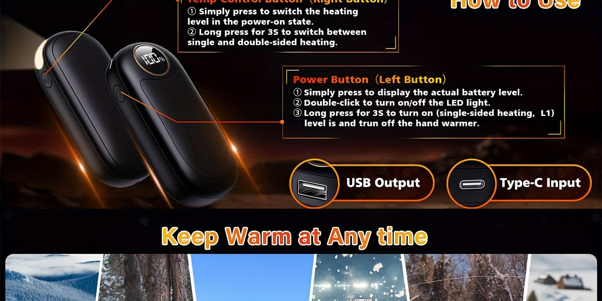 Set of 2 Multi-Function Rechargeable LED Hand Warmers