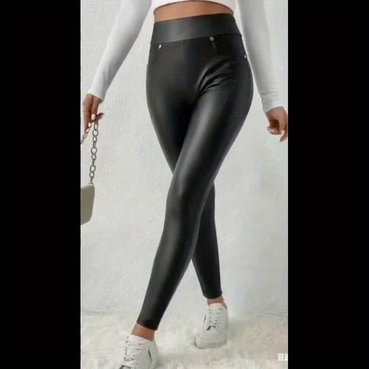 加大碼，2025秋冬新款高腰PU緊身褲，性感修身，四向彈性，打造時尚造型