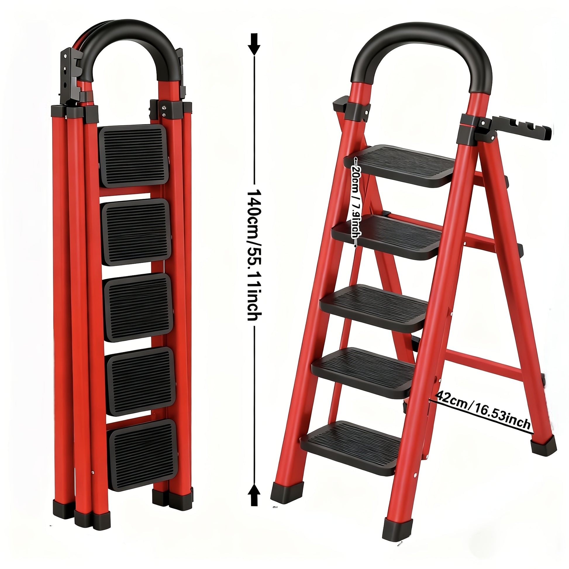 3/4/5-Step Portable Folding Ladder, 500/520/530 Lbs Durable Step Ladder with Wide Anti-Slip Pedal,, Lightweight Steel Step Stool Suitable for Both Household And Industrial Use - Daisan Mart