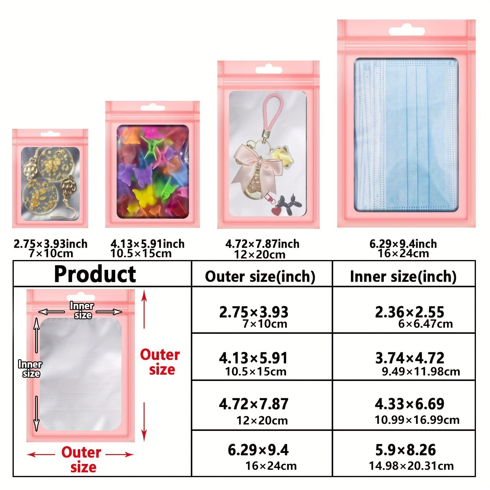 [Holographic Zipper Lock Bags] 100-Pack Holographic Zipper Lock Resealable Bags | Moisture-Proof Aluminum Foil Polyester Film Flat Transparent Window Pouch for Electronics/Jewelry/Cosmetics Organization, 4 Size Options, Non-f - Daisan Mart