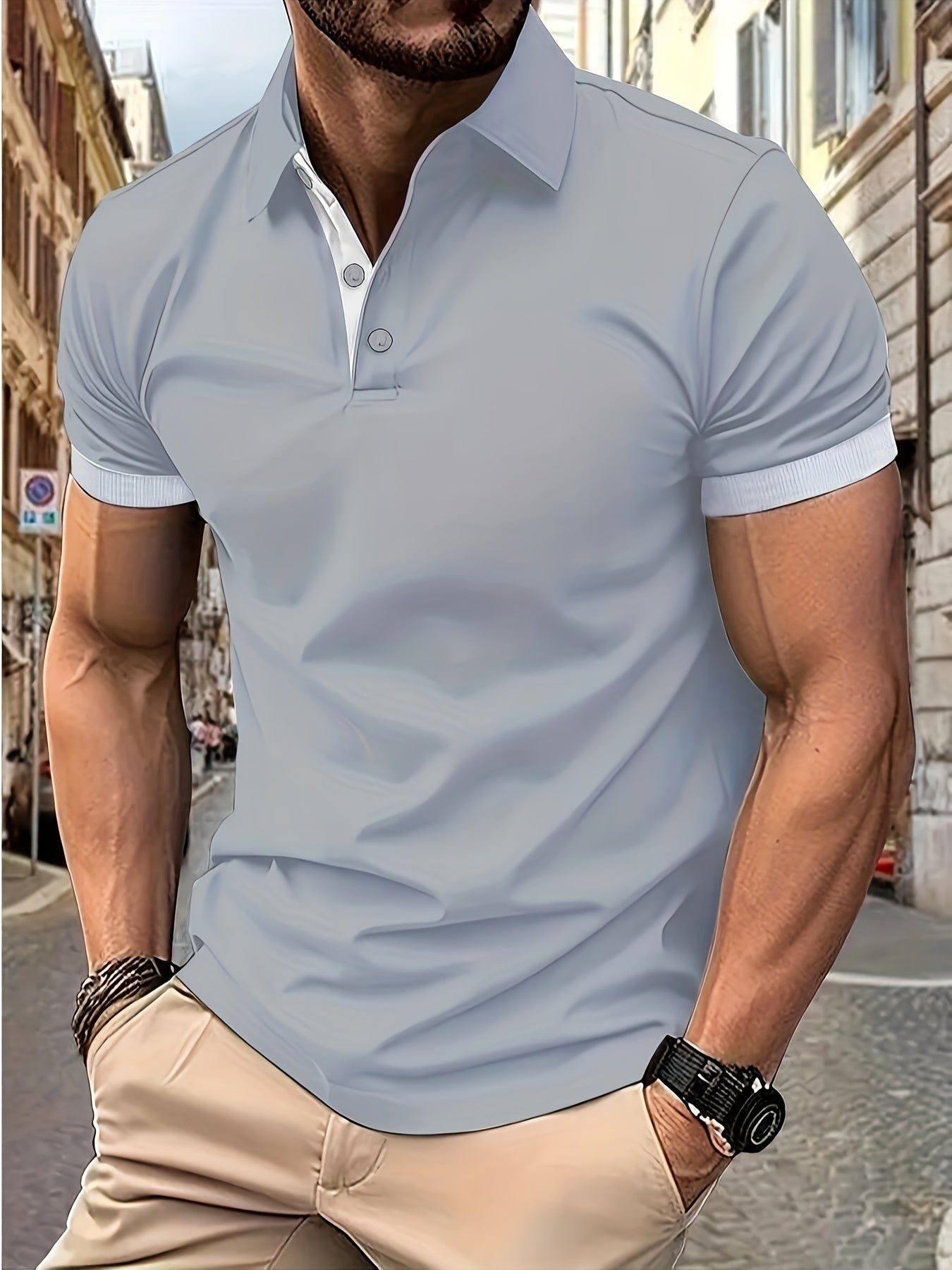 Men's Golf Shirt, Breathable Fabric, V-Neck, Short Sleeves, Summer