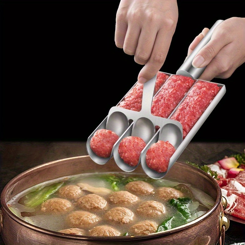 2pcs Stainless Steel Meatball Maker Set with Non-Stick Surface & Ergonomic Handle - Heavy-Duty 304 Food-Safe Construction, 4-Section Design for Uniform Spherical Shape - Ideal for Burgers, Meatballs, Rice Balls, Cookies - Eas - Daisan Mart