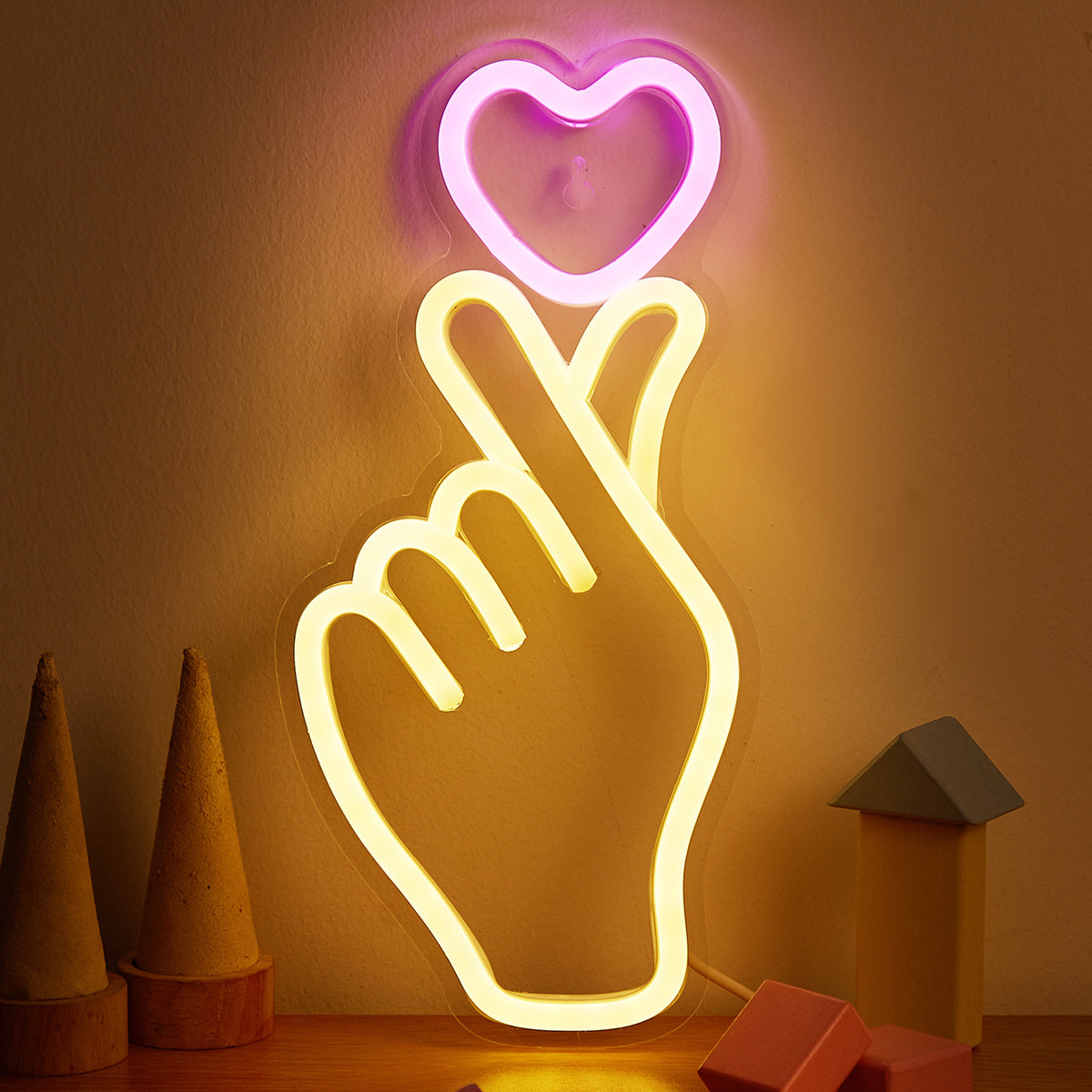 LED Neon Heart Hand Light Panel - Bedroom Decoration