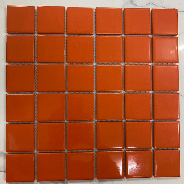 Smooth glossy orange ceramic mosaic tile size 48x48mm code ID5407