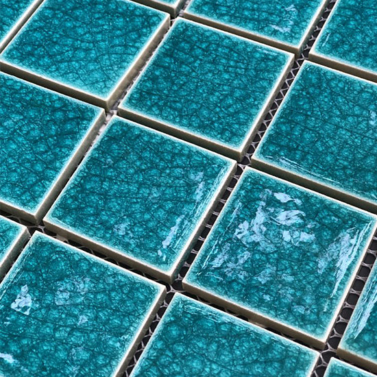 Blue mixed crackle glaze mosaic tile 48x48x7mm, 306x306mm grid code 48436