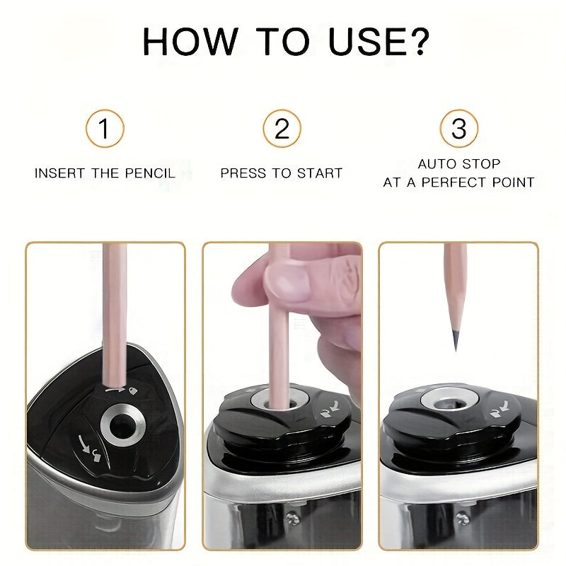 Automatic Electric Pencil Sharpener with Auto-Stop & Lead Breakage - Desktop Sharpener for Office &, No Needed, Compact Design, Sharpens Pencils in Seconds, Pencil Sharpener Electric, Supplies, Sleek Style, Waste Container - Daisan Mart