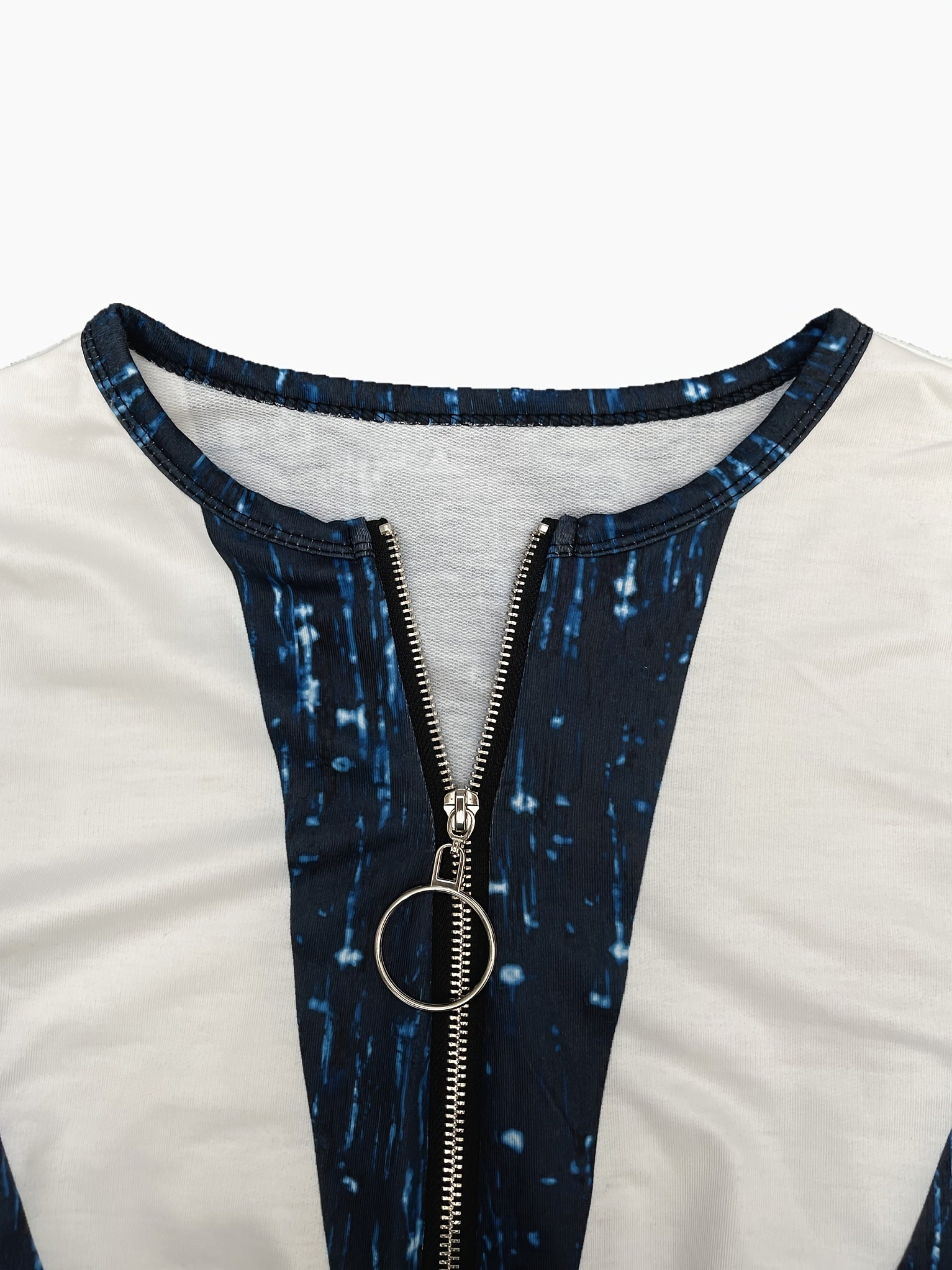 Áo Thun Nữ Sọc Màu Khóa Kéo Dài Tay Xuân Thu