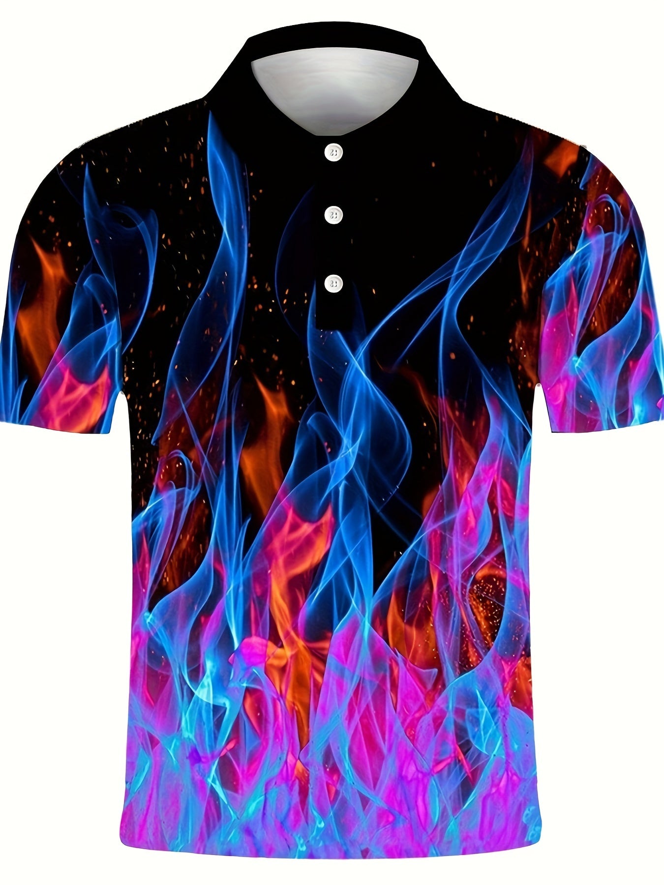 Big Size Golf Shirt 3D Printed Fire Pattern - Light Stretch, Breathable Fabric