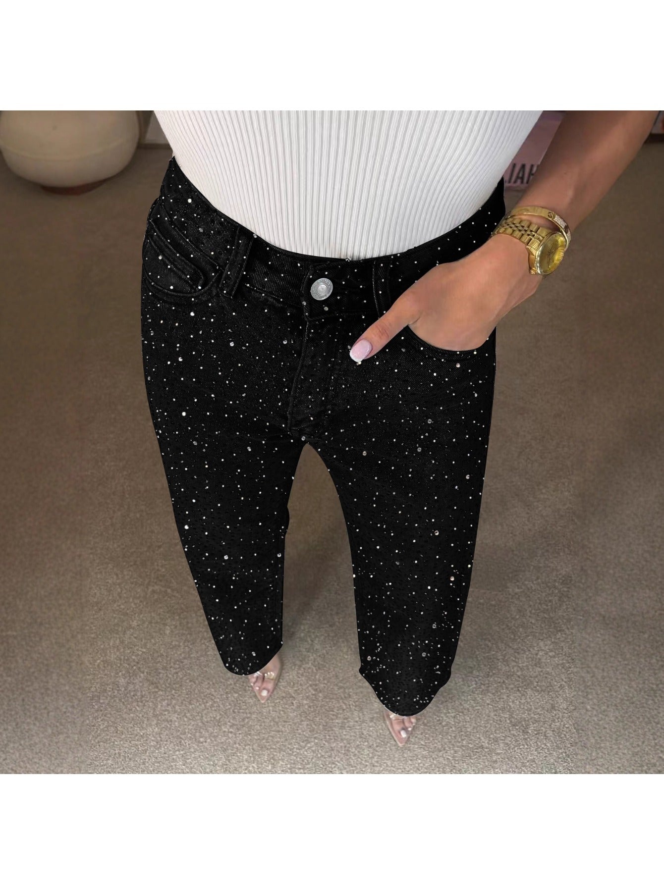 Women'S High Waist Straight Leg Jeans - Non-See-Through Stretchy Denim Pants, Classic Five-Pocket Design, All-Season Everyday &amp; Formal Jeans for Women, Ladies Jeans, Versatile Clothing, Durable Fabric, Casual Wear, Street Sty