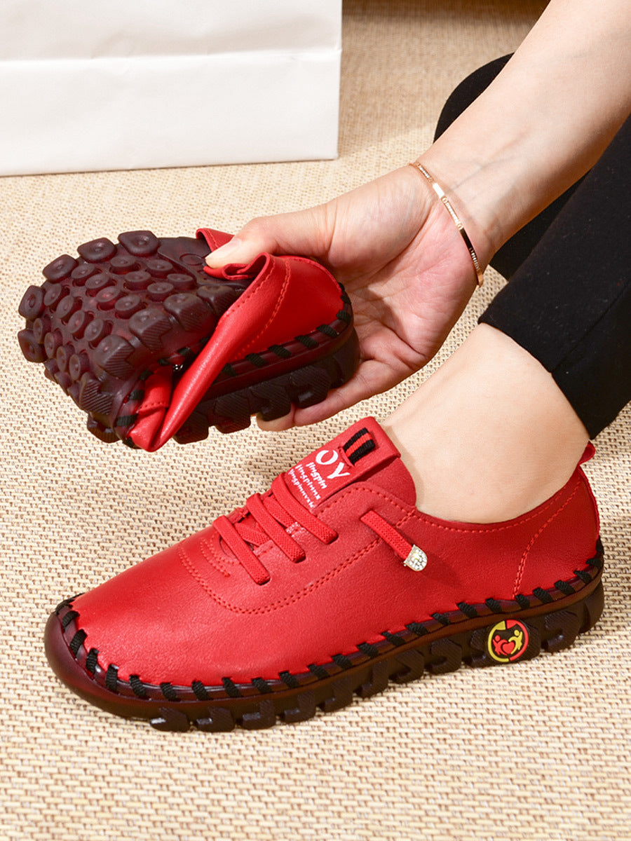 Giày Nữ Đế Êm Mũi Tròn Be Rượu Đỏ - Thoải Mái Mọi Mùa