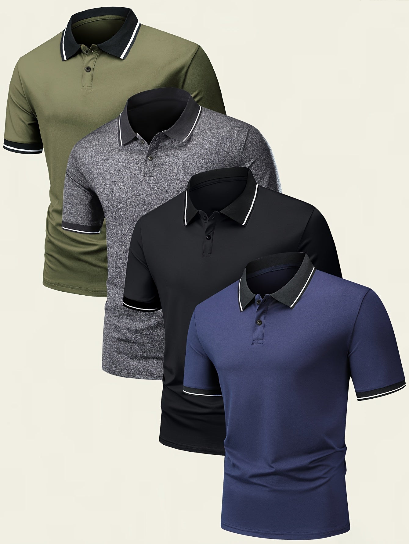 Men's Summer Short Sleeve Sports Shirt, Contrast Trim