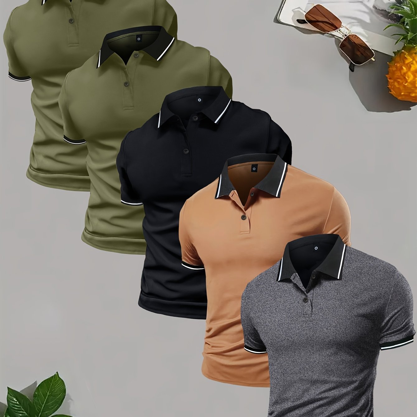 5-Piece Men's Golf Shirt, Cool V-Neck Summer