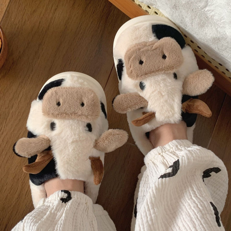Cute Milk Cow Slippers - Warm &amp; Soft For Women
