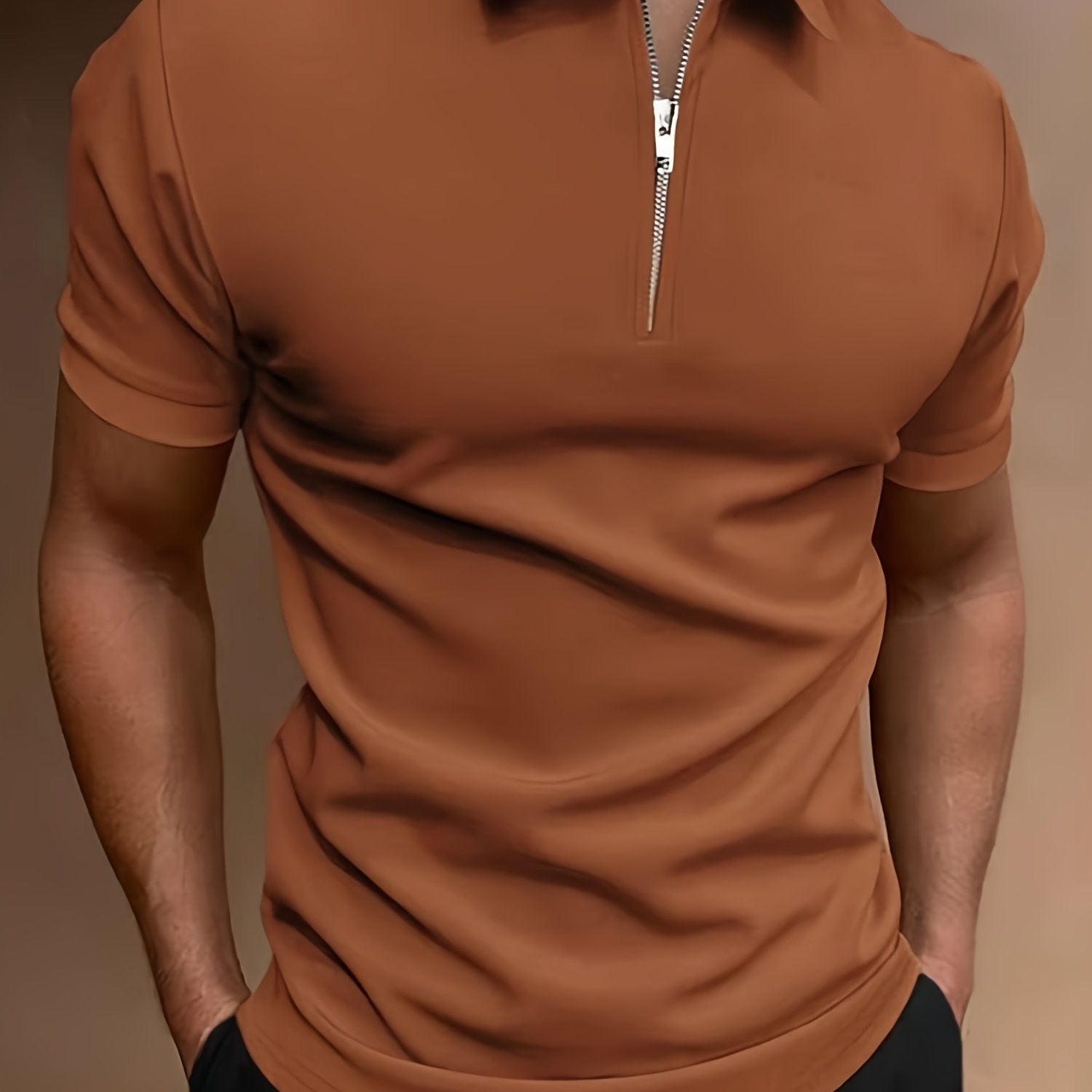 Áo Polo Golf Nam Co Giãn, Khóa Kéo, Màu Trơn, Hè