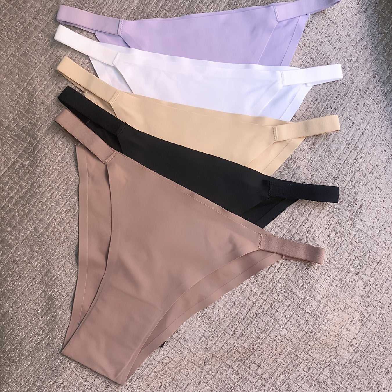 5pcs Seamless Women's Bikini Panties - Comfortable, Stretchy Nylon/Elastane Blend, Low-Rise, Solid Color in Casual to Yoga Fitness Wear, Breathable & Soft - Daisan Mart