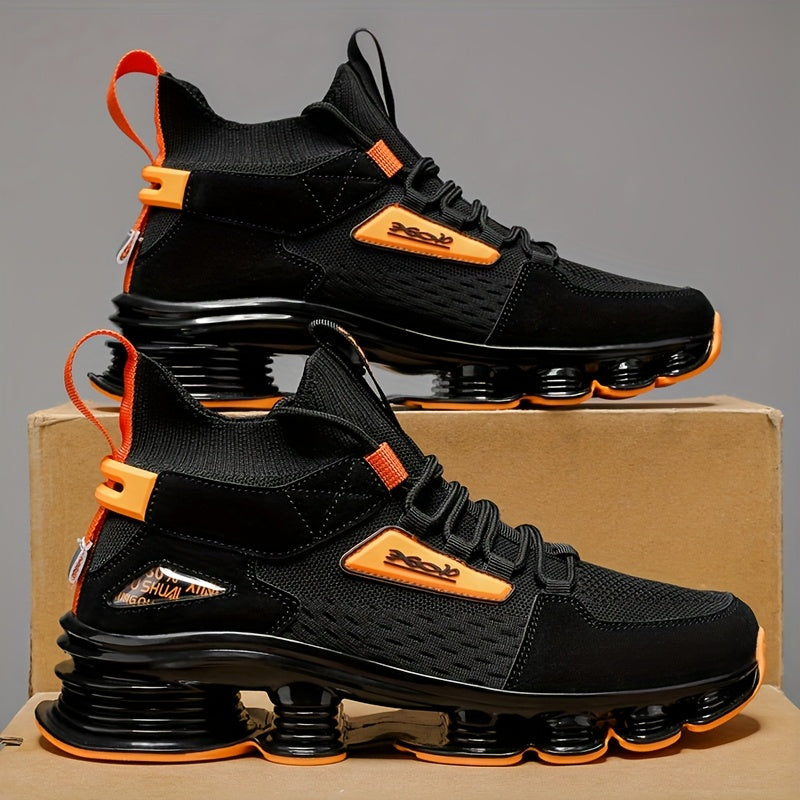 High-end Men's Running Shoes - Breathable Black Orange