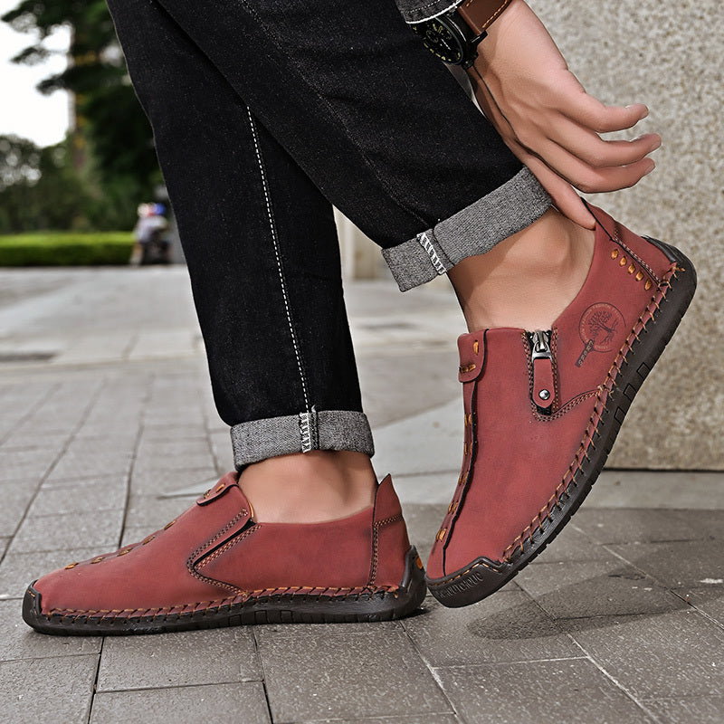 Giày Lười Nam Vintage Da Tổng Hợp Cổ Điển Thủ Công