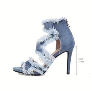 Feminine Fashion Open Toe Denim High Heels