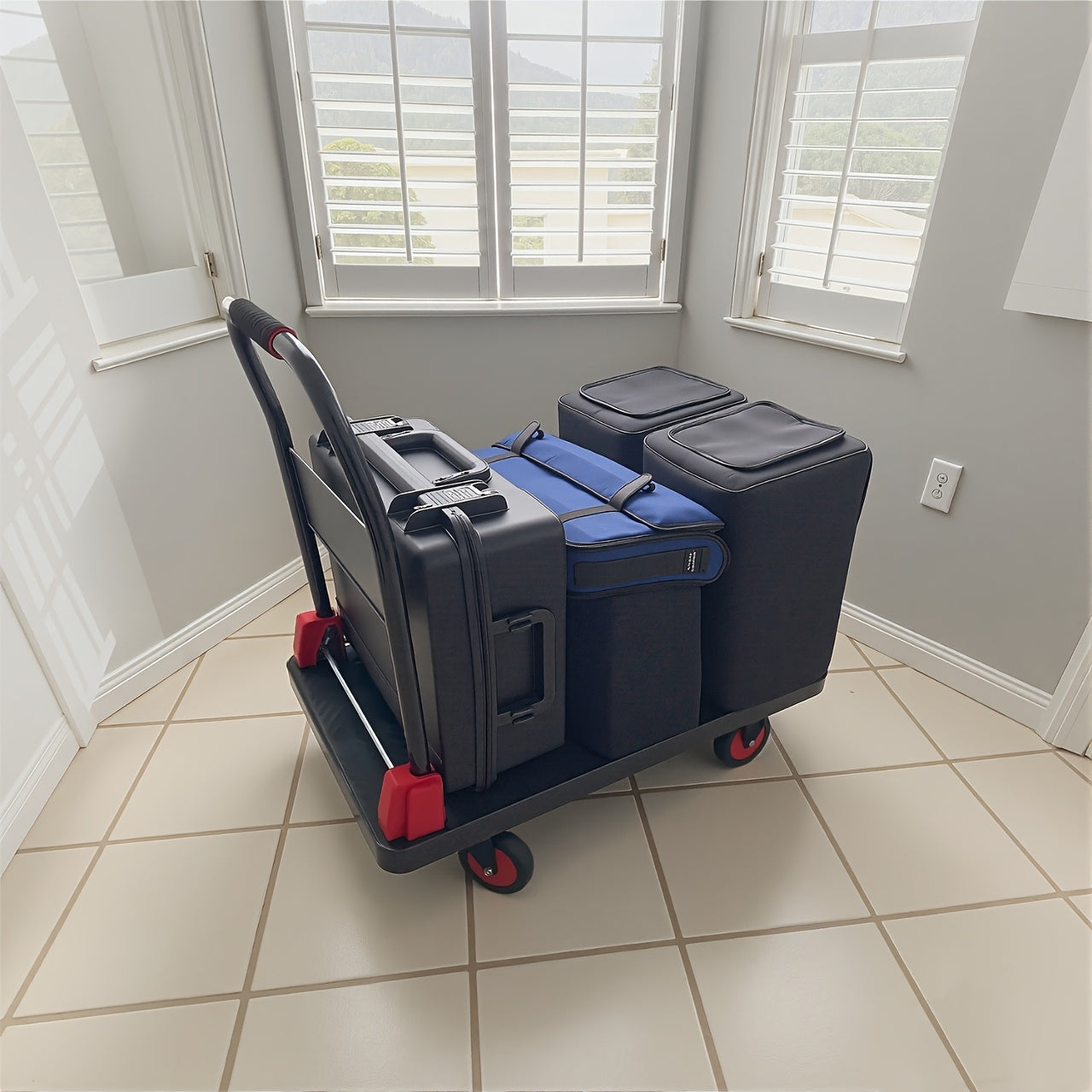 Collapsible Platform Trolley with Strong Load-bearing Capacity, A Multi-functional And Practical Flatbed Cart with 360° Rotating Silent Rubber Tires, Made Of Plastic Material, Heavy Duty Cart, Warehouse Trolley, Spacesaving