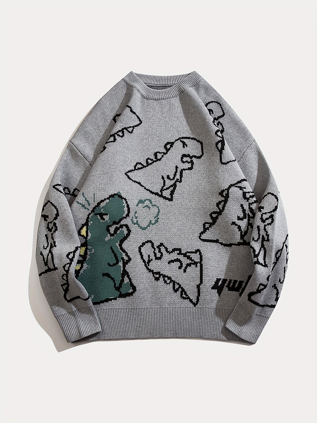 Áo len unisex khủng long xanh đen, dáng rộng, ấm áp - Daisan Mart