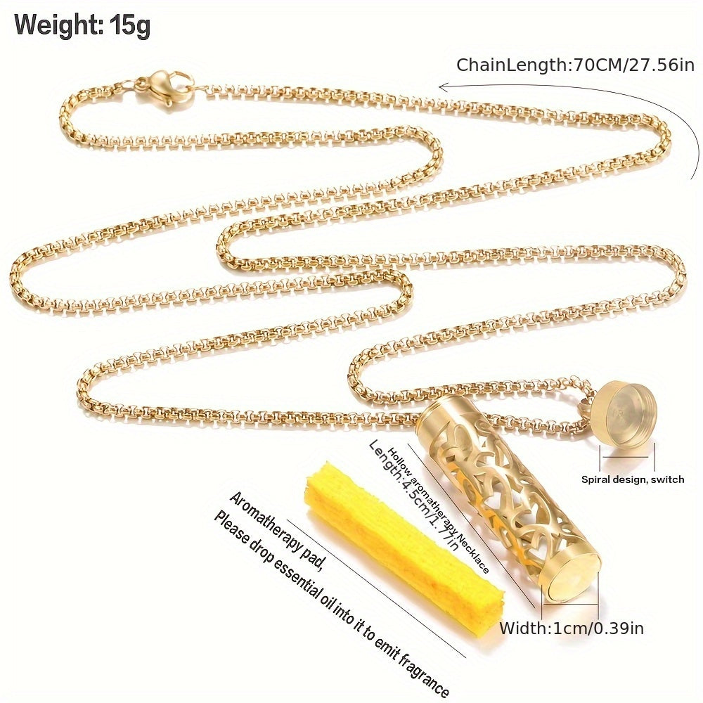 New Golden Stainless Steel Aroma Geometric Pattern Hollow Pendant Necklace