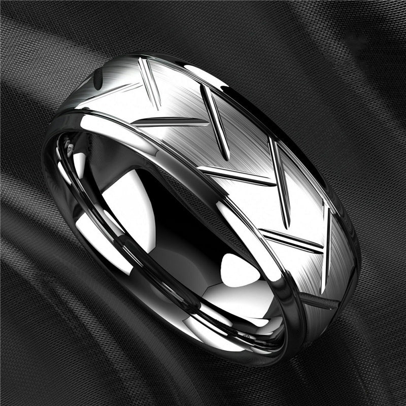 Nhẫn Nam Titan Đen 8MM Rãnh Dây Thép Thời Trang - Daisan Mart