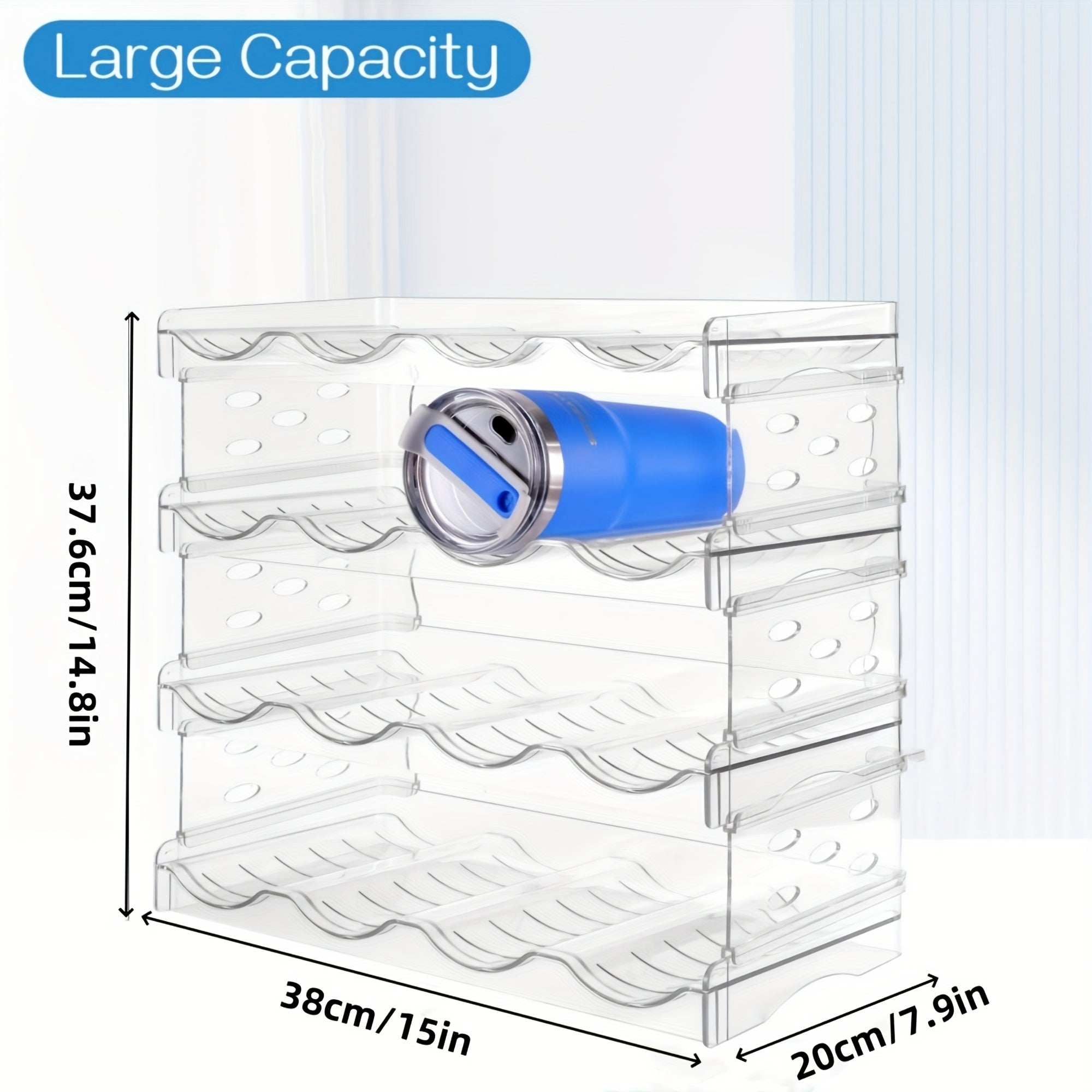 4-Tier Stackable Water Bottle Organizer - Clear Plastic Kitchen Cabinet Storage Rack Holds 16 Bottles, Space-Saving Design for Home, Office, Pantry Organization, Kitchen Organizer, Office Supply Storage, Sleek Appearance, Tra