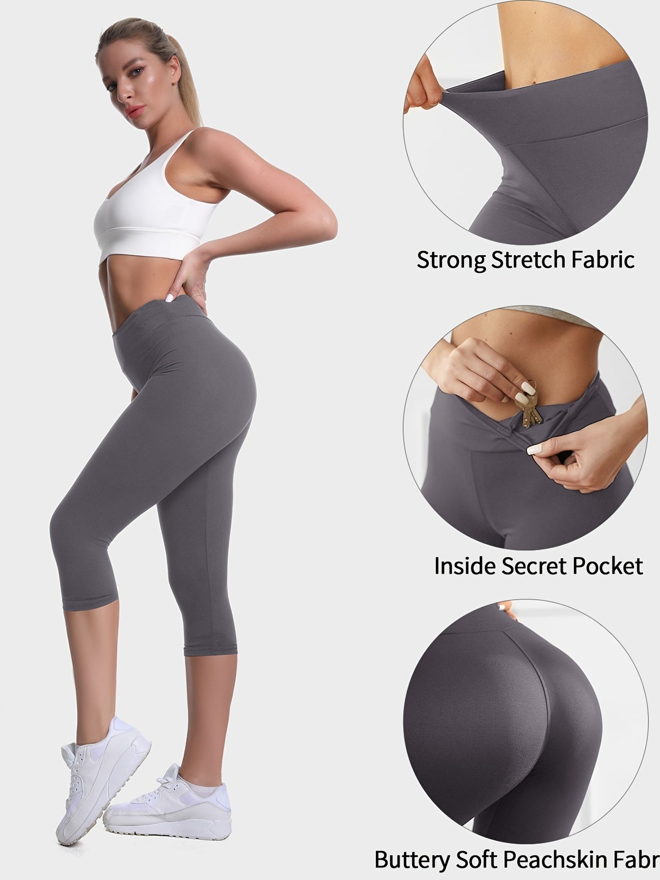 Women's High Waist Leggings, 4X Stretch, Utility Pockets, Solid Black