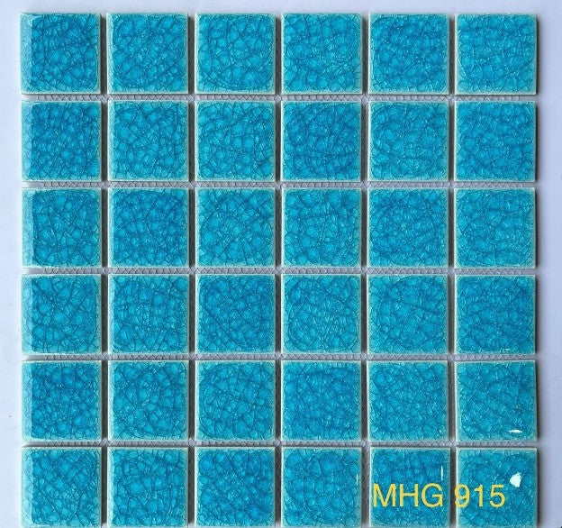 Blue crackle glazed ceramic mosaic tile 48x48mm code MHG 915