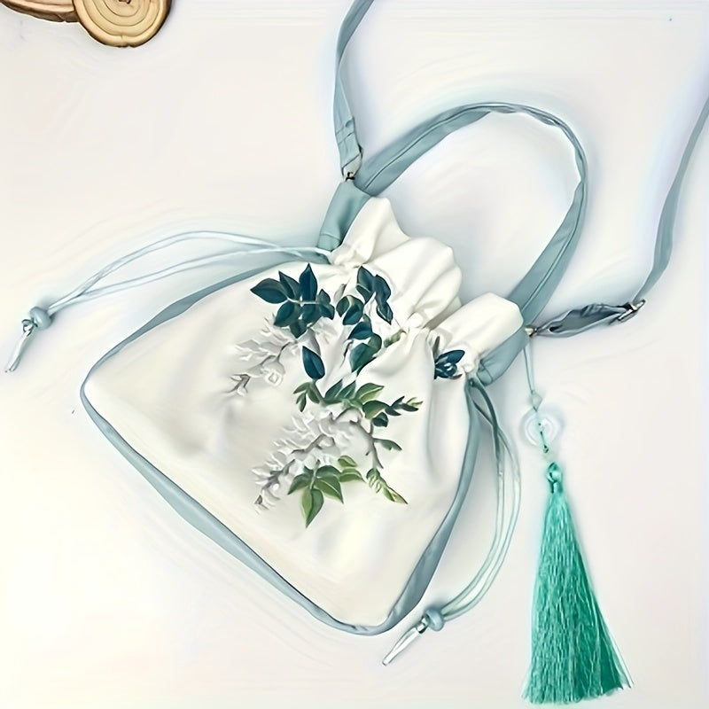 Túi Đeo Chéo Hanfu Thêu Hoa Tua Rua Hồng Cổ Điển