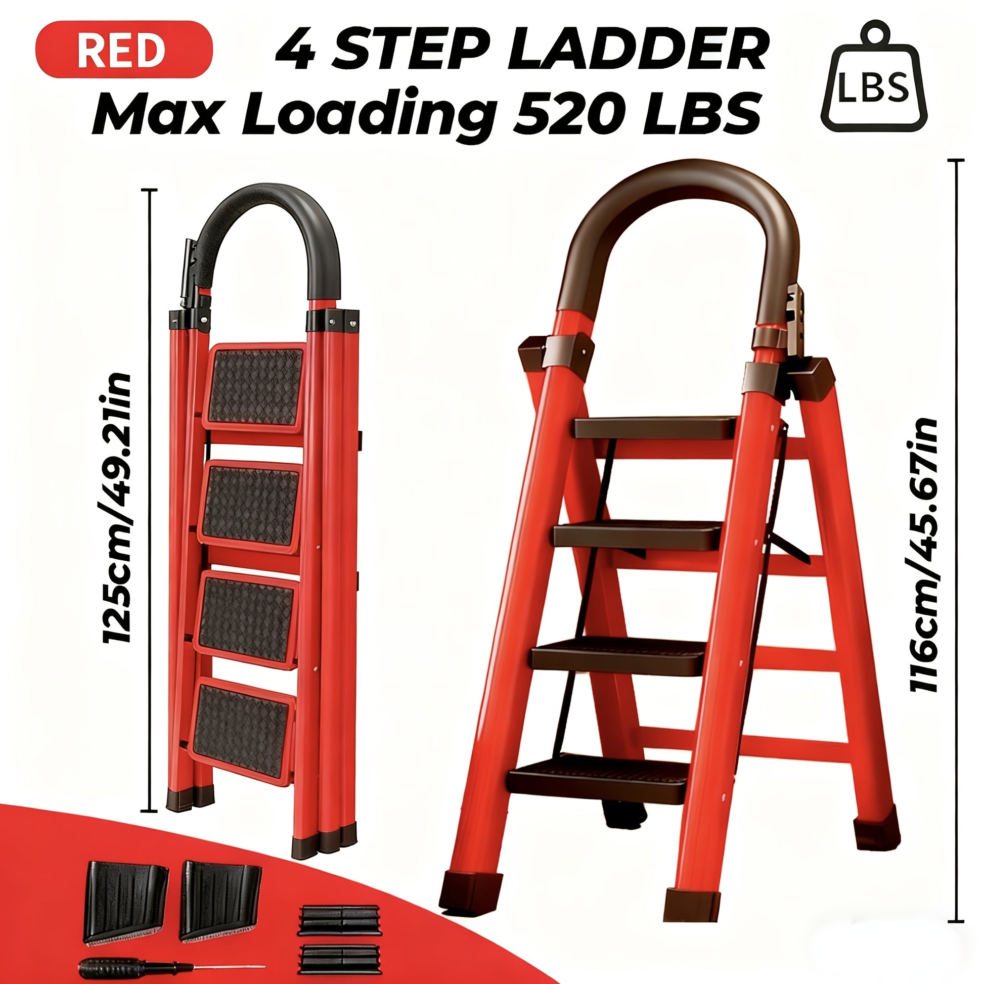 3/4/5-Step Portable Folding Ladder, 500/520/530 Lbs Durable Step Ladder with Wide Anti-Slip Pedal,, Lightweight Steel Step Stool Suitable for Both Household And Industrial Use - Daisan Mart