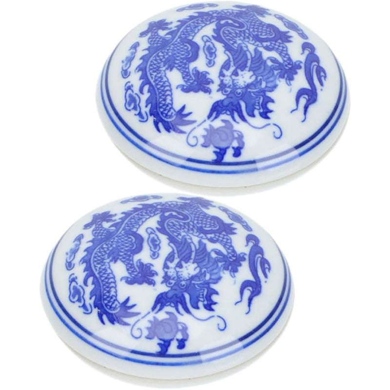 兩件式中國書法印章套裝，含紅色印泥和藍白瓷盒 - 傳統亞洲藝術硯台，用於印章、姓名印章、繪畫用品，2.56英寸小巧便攜印章，適用於書法、藝術、文檔