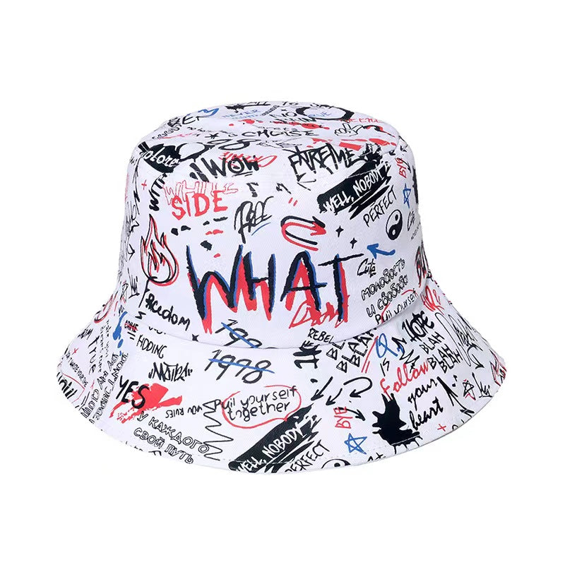 Mũ Bucket Nam What Graffiti Đen Phong Cách Streetwear