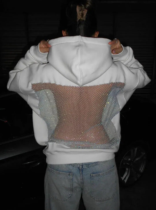 Áo Hoodie Nữ Lưới Hở Lưng Mùa Đông - Đen Thoáng Khí