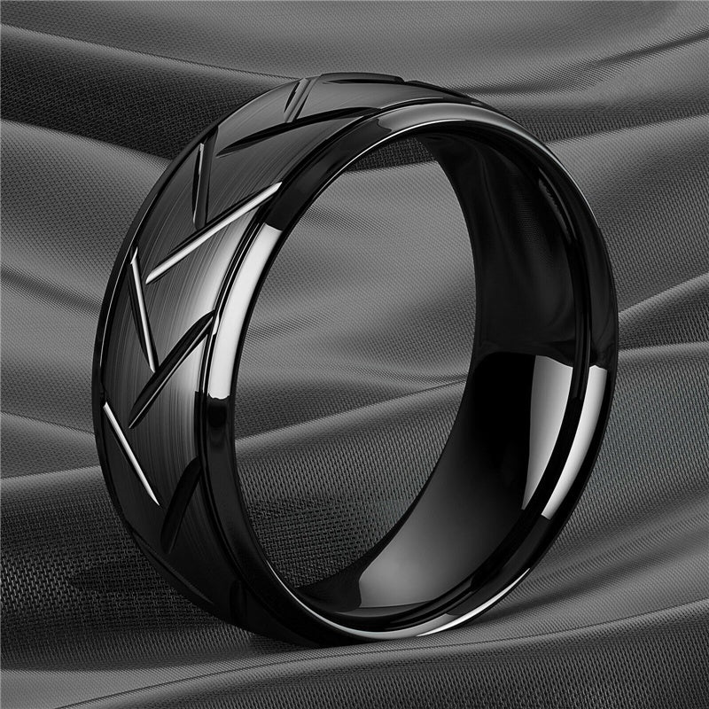 Nhẫn Nam Titan Đen 8MM Rãnh Dây Thép Thời Trang - Daisan Mart