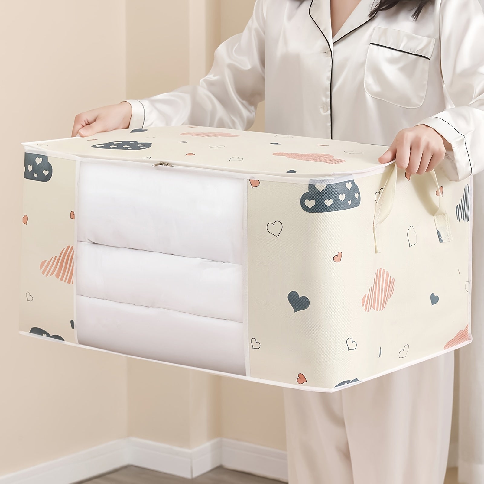 [Large Capacity Storage Bag] Large Capacity Foldable Clothes Storage Bag | Thick Fabric with Reinforced Handles, Sturdy Zipper & Transparent Window | Suitable for Quilts, Blankets, Bedding | Storage Bins, Baskets & Containers - Daisan Mart