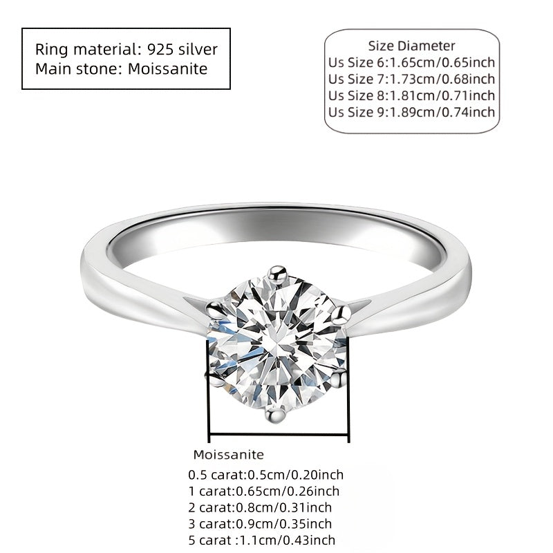 New Women'S One-Carat 925 Silver Moissanite Ring Plated with Tp950. - Daisan Mart