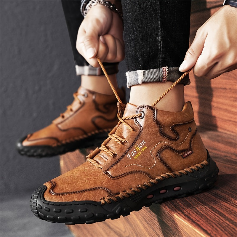 Giày Chelsea Đen Bóng Cao Cổ Nam - Thoải Mái & Chống Trượt