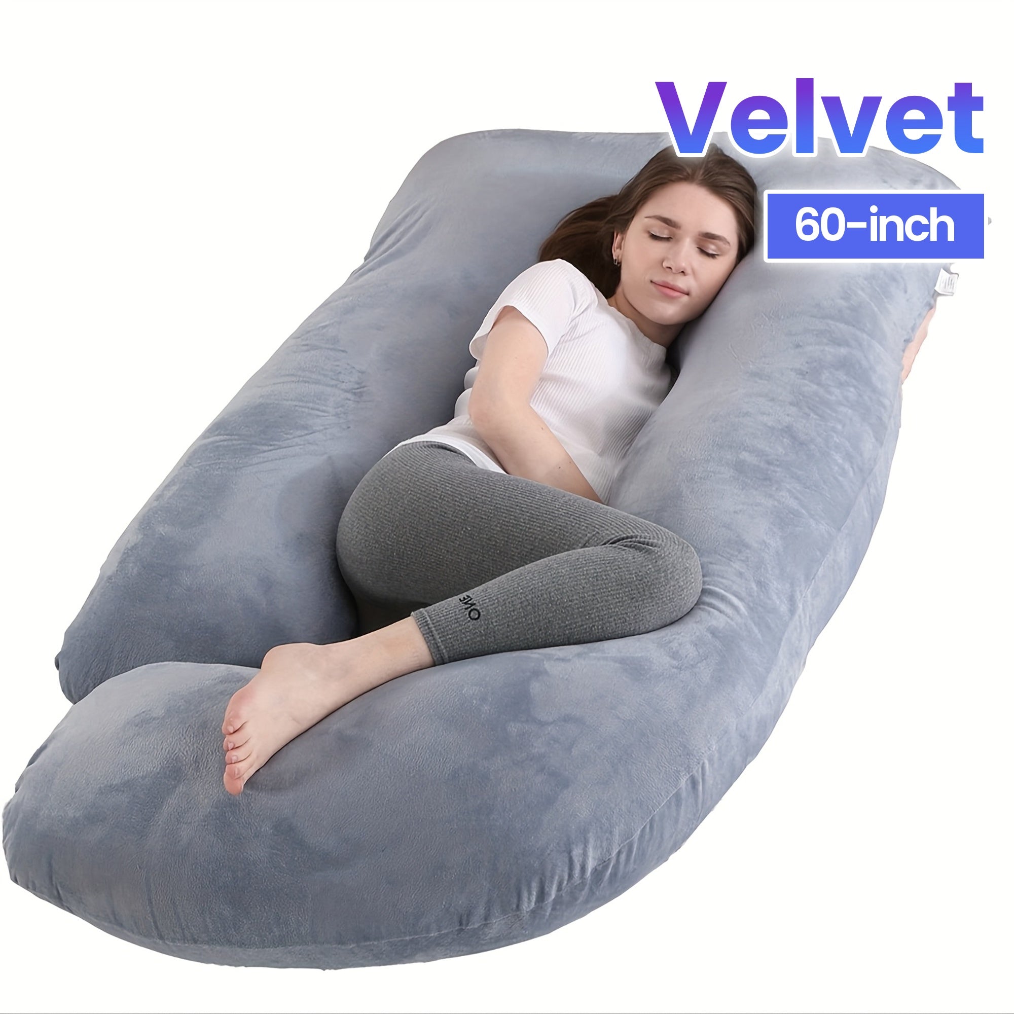 69/60 Inch J-Shape Maternity Full Body Pregnancy Pillow - Ergonomic Back &amp; Leg Support with Removable Velvet Cover, Machine Washable, More Filling, Durable Fabric for Side/Back Sleepers, Ideal for Women'S Sleep Aid &amp; Home Dec