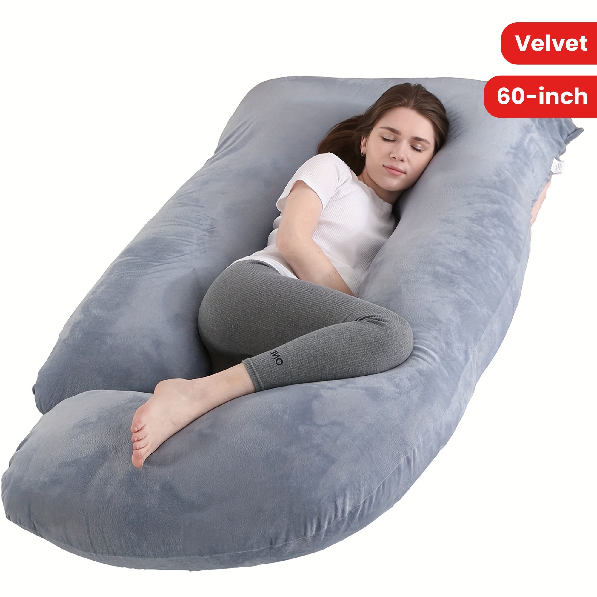 69/60 Inch J-Shape Maternity Full Body Pregnancy Pillow - Ergonomic Back &amp; Leg Support with Removable Velvet Cover, Machine Washable, More Filling, Durable Fabric for Side/Back Sleepers, Ideal for Women'S Sleep Aid &amp; Home Dec