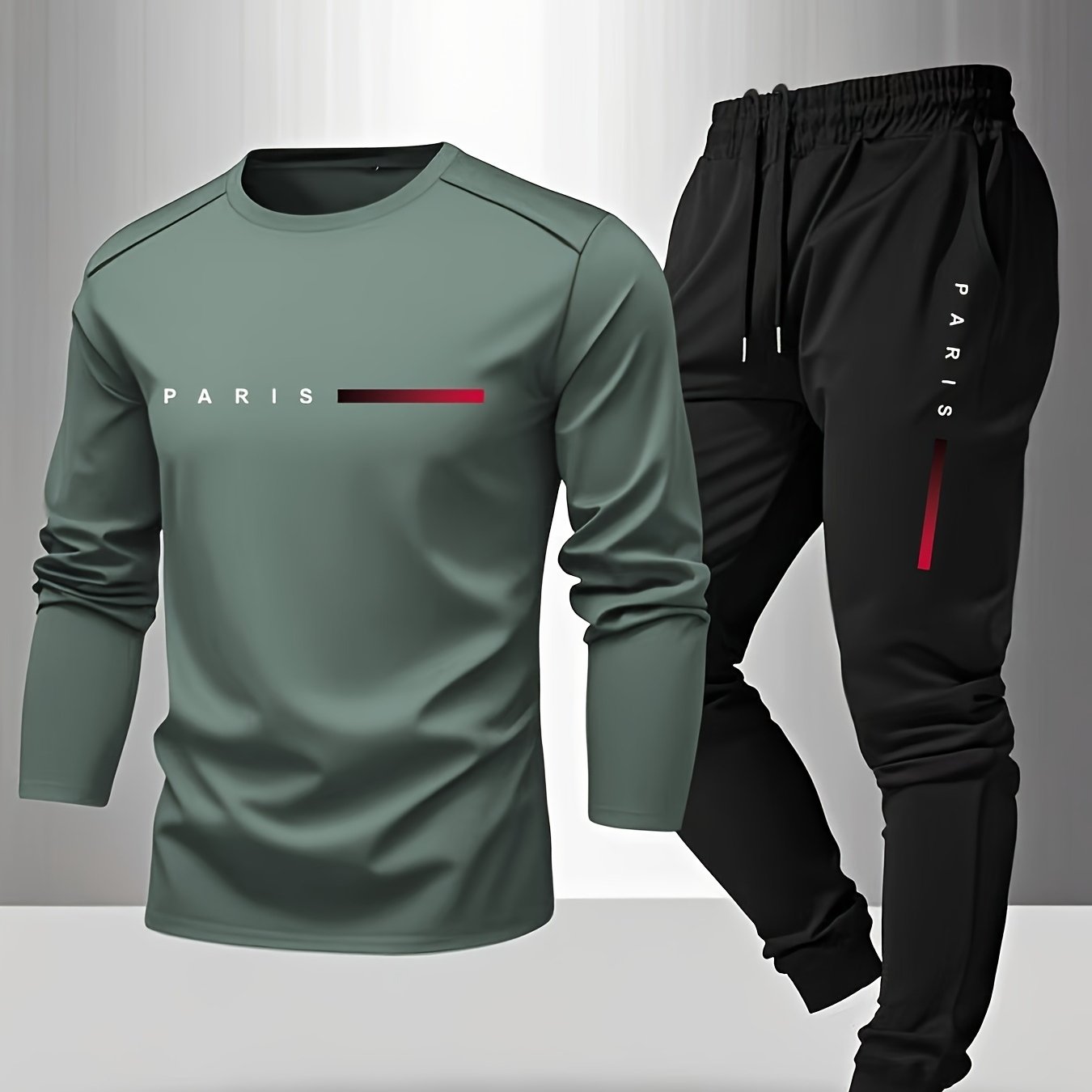 PARIS Men's Tracksuit - Red Shirt &amp; Black Jogger Pants