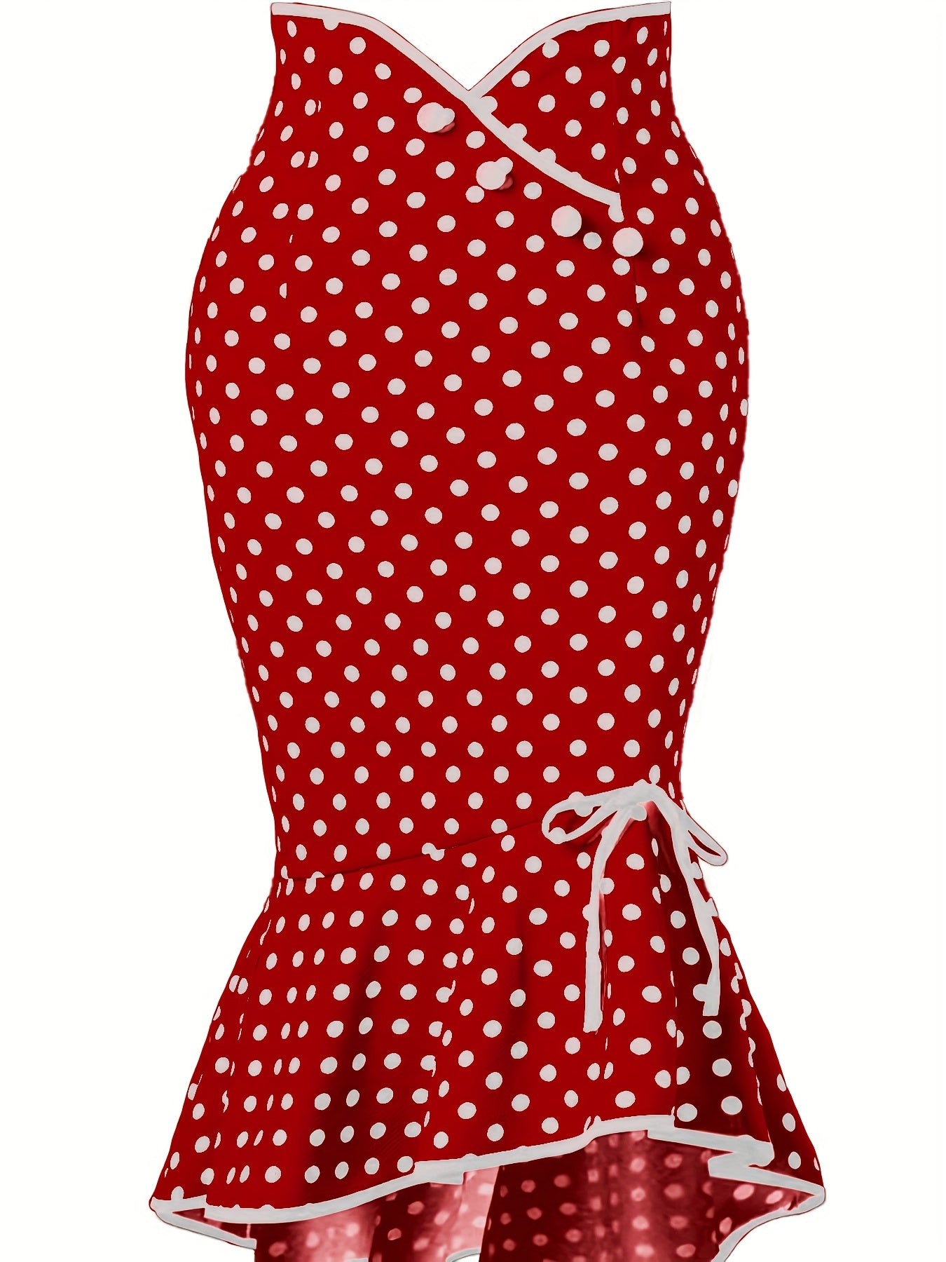 Polka Dot Bodycon Button Lace Up Skirts, Sexy Mature Fishtail Party Skirts, Women's Clothing - Daisan Mart