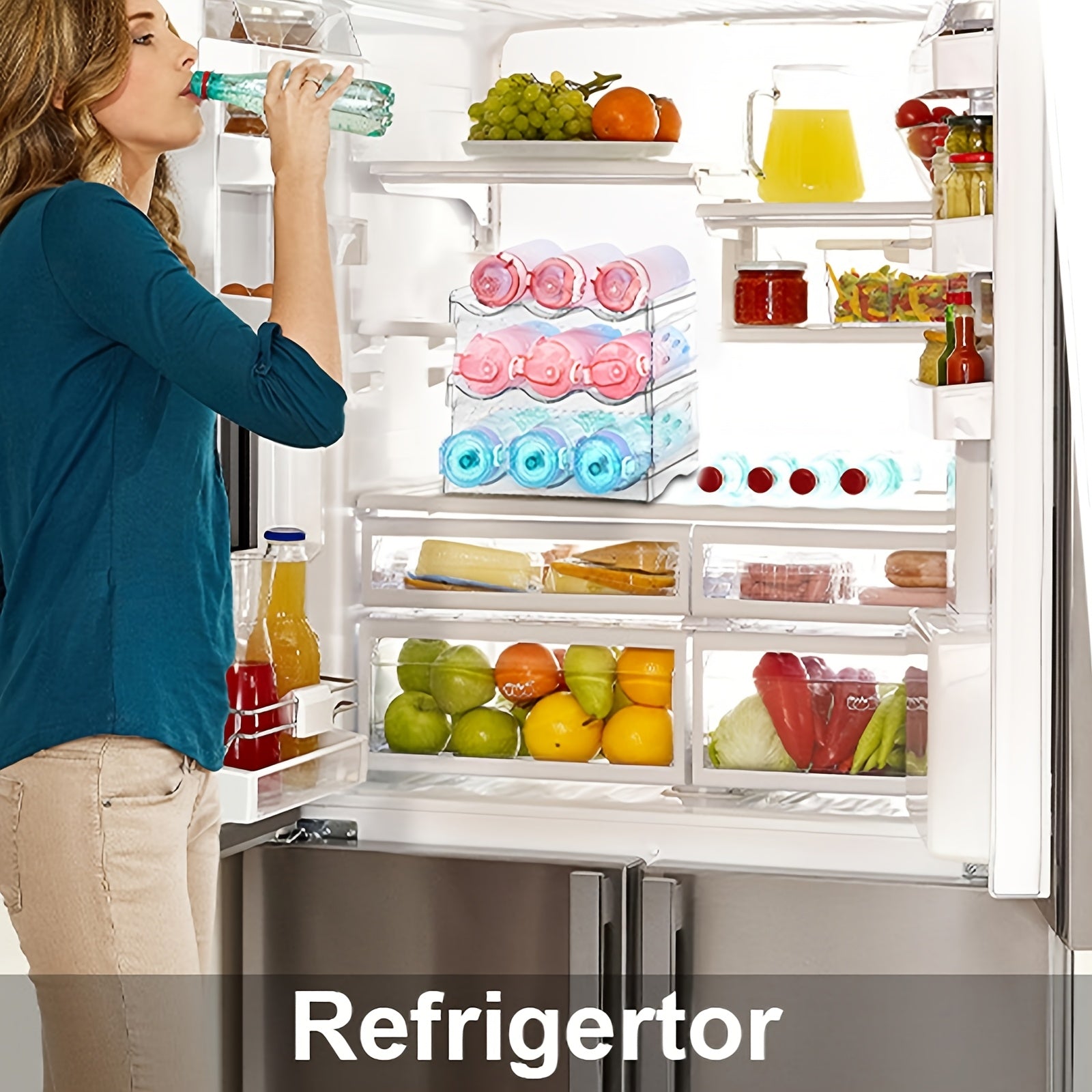 4-Tier Stackable Water Bottle Organizer - Clear Plastic Kitchen Cabinet Storage Rack Holds 16 Bottles, Space-Saving Design for Home, Office, Pantry Organization, Kitchen Organizer, Office Supply Storage, Sleek Appearance, Tra