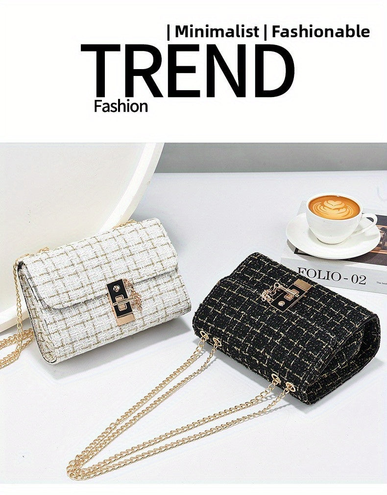 Túi Xách Nữ Dây Xích Thanh Lịch Phong Cách Tweed
