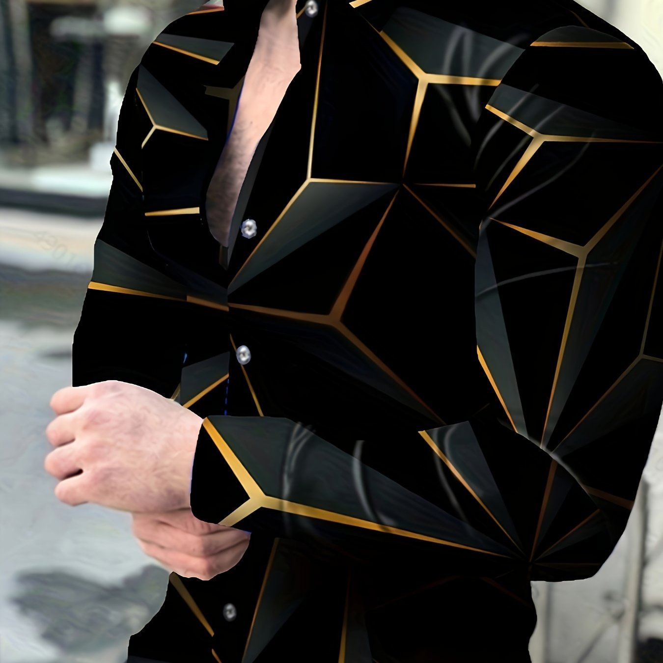 Áo Sơ Mi Nam Dài Tay Họa Tiết Hình Học Độc Đáo