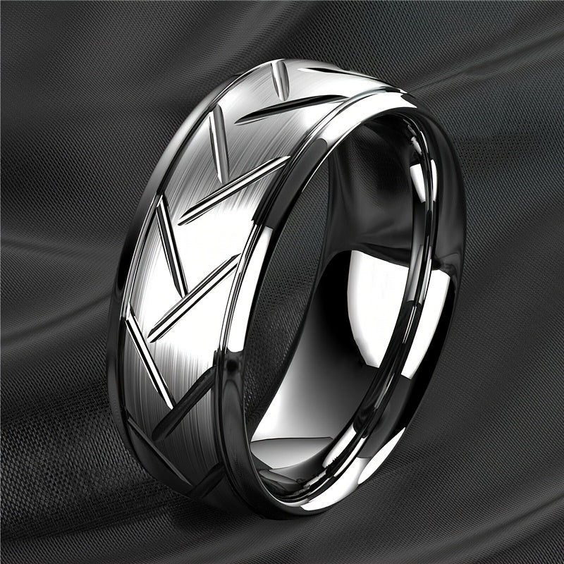 Nhẫn Nam Titan Đen 8MM Rãnh Dây Thép Thời Trang - Daisan Mart