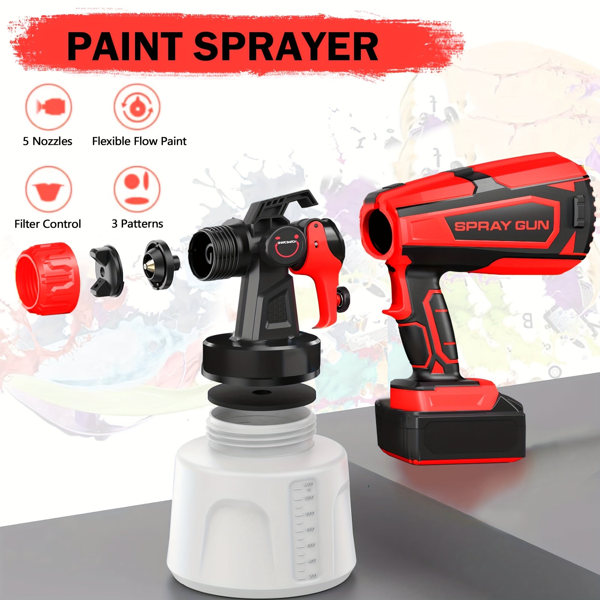 High Pressure Electric Airless HVLP Paint Sprayer with 2 Rechargeable Batteries, 33.81oz Container, Easy to Clean for House Painting Furniture Cabinets Walls Doors Car Repair DIY