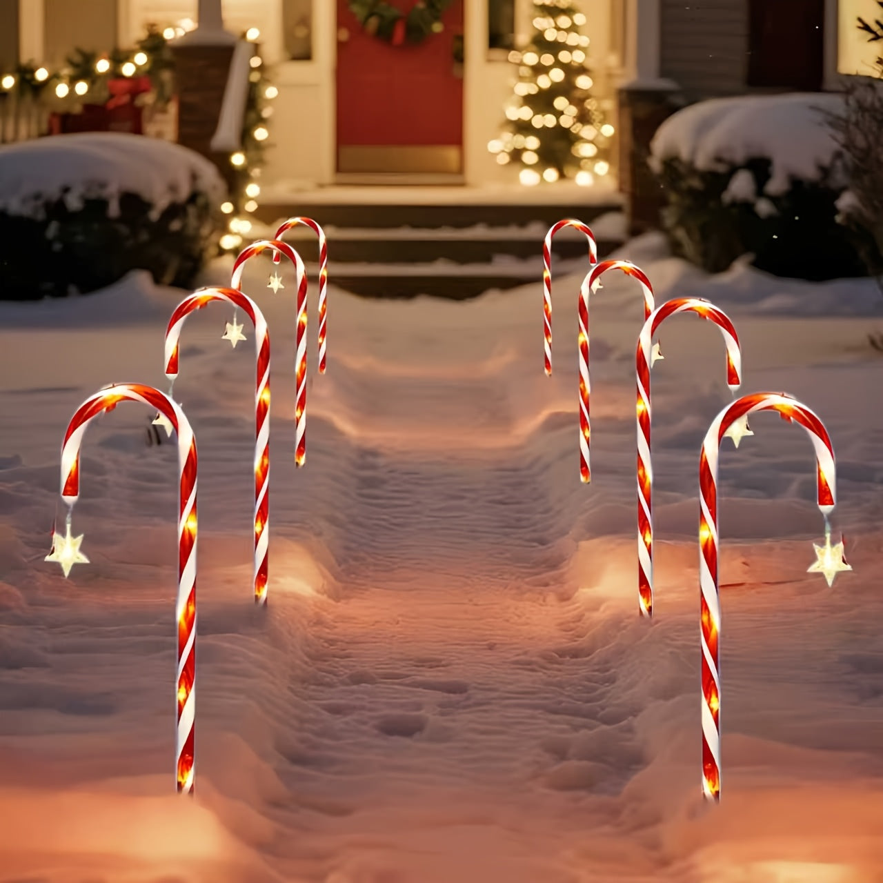 Đèn Sao Trúc Năng Lượng Mặt Trời Noel 5/10 Cây Đỏ Trắng